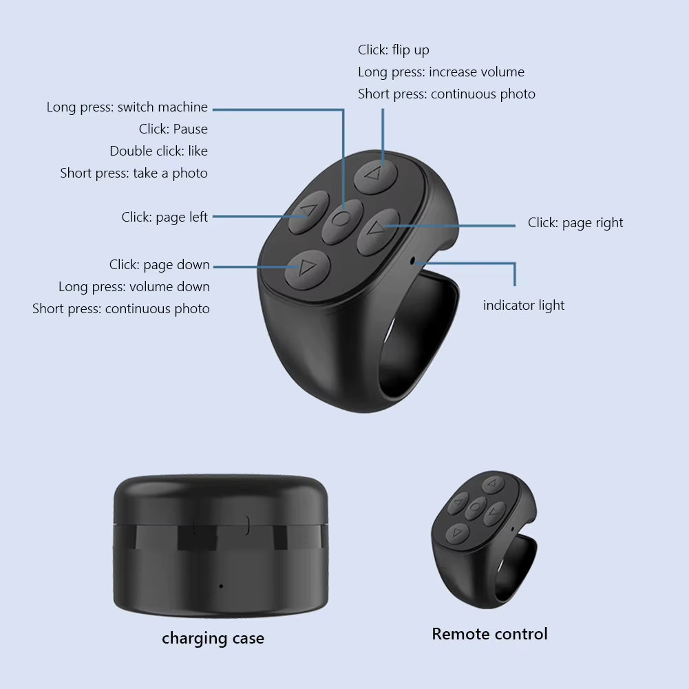 For Tik Tok Ring Remote Control Button Wireless Bluetooth Controller Fingertip Selfie Timer Page Turner Browsing Device for Ios